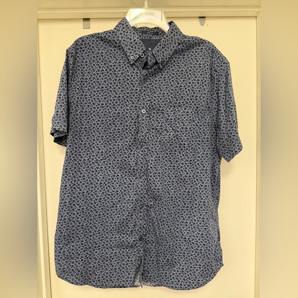 Ben Sherman floral print blue/navy, short sleeve button up - stretch - size L
